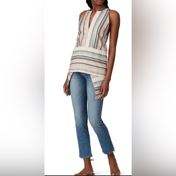 Rosetta Getty- Apron Wrap Halter Jacquard Stripe Sleeveless Tunic. Size 0 - Picture 1 of 9